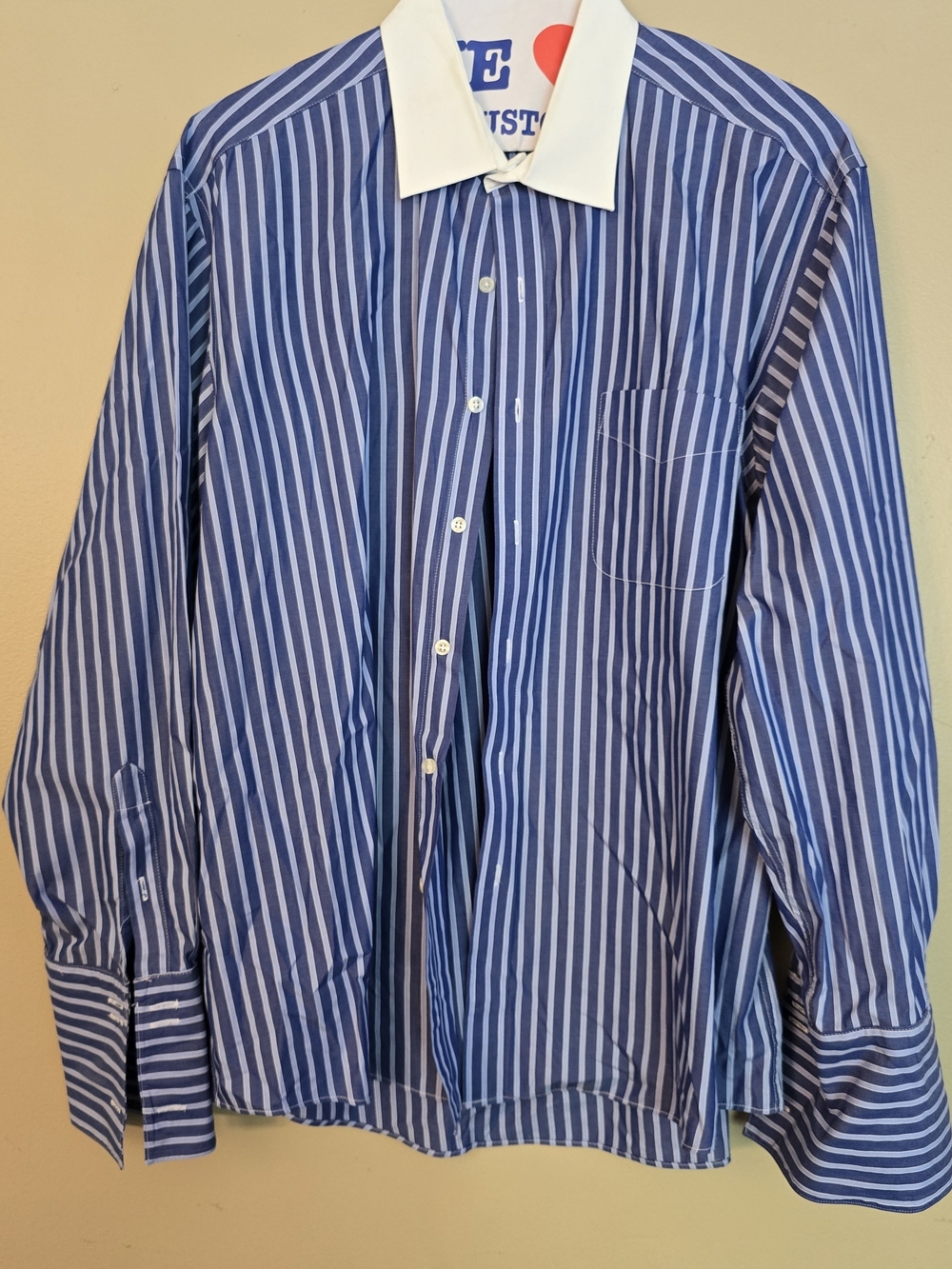 Club Room Blue and White Striped Dress Shirt with White Collar